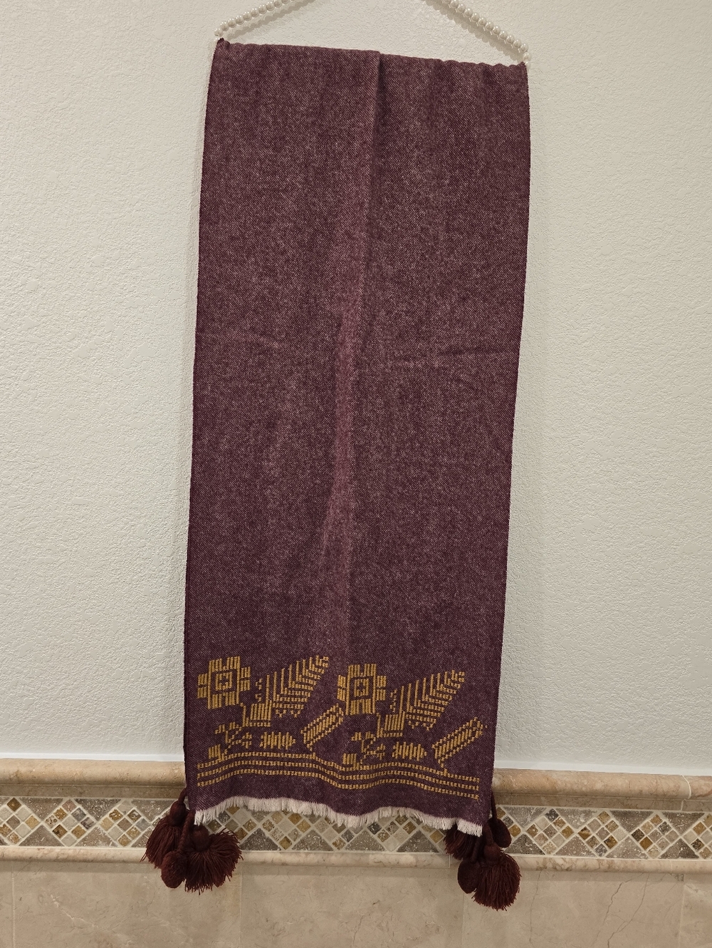 Madewell embroidered textile cabernet red yellow wool scarf